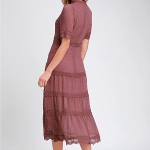 XL. NEW. Mauve Purple Swiss Dot Midi Dress